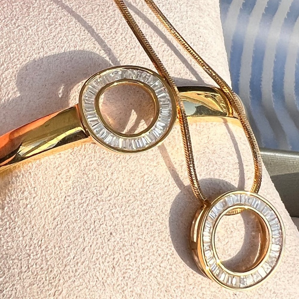 Bony Levy Circle of Life Diamond 18k Gold Pendant Necklace & Bangle Bracelet Set